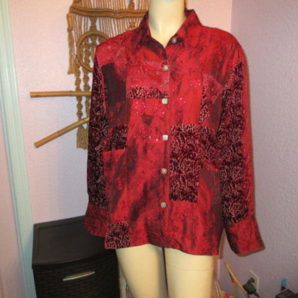 Coldwater Creek Patchwork Damask Button Up Shirt … - image 1